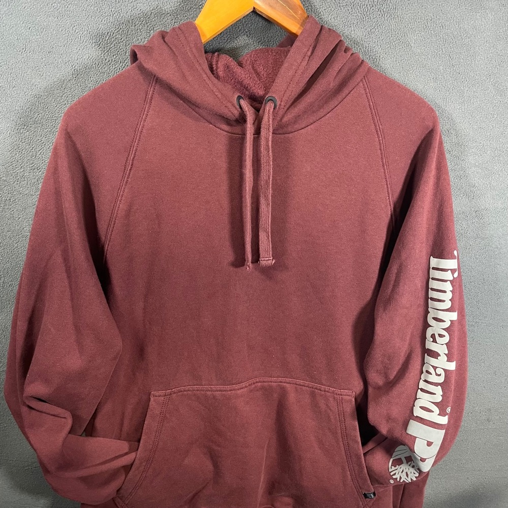Timberland PRO Rain Repel Hoodie Mens Large Burgundy Maroon Logo Sweatshirt L